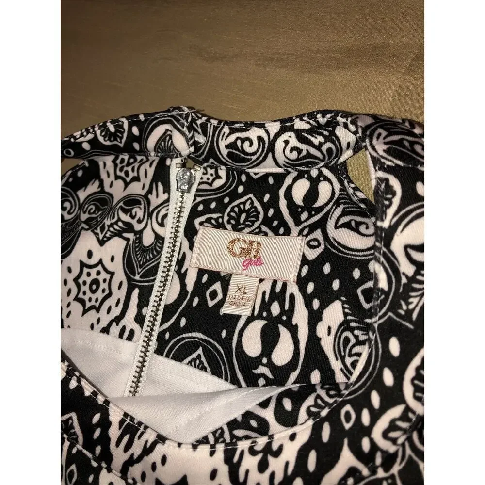 GB Girls Tank Dress Girls Size XL Floral Black And White Sleeveless Below Knee